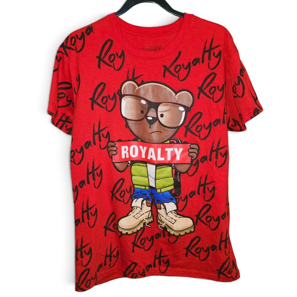 Fresh Laundry Graphic Tee Mens Large Red‎ Excellent Royalty Bear Script Print